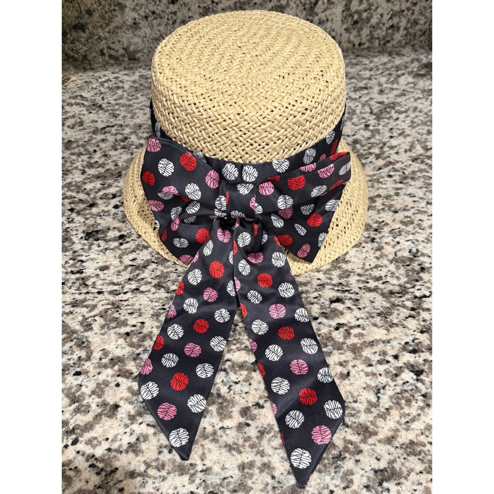 NWT Disney Parks Minnie Mouse Polka Dot Bow Straw Bucket Hat